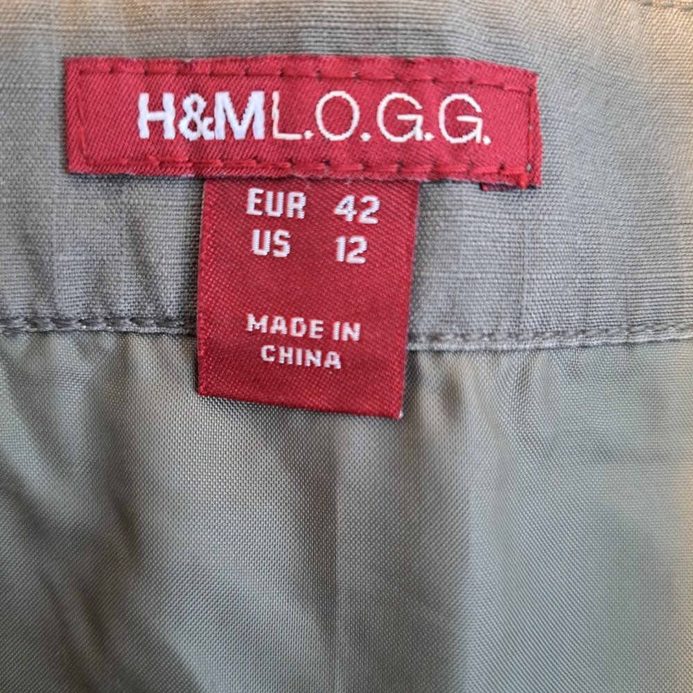 H&M LOGG Olive Green Cargo Mini Skirt Women 12 Utility Pockets Lined Casual - Picture 9 of 11
